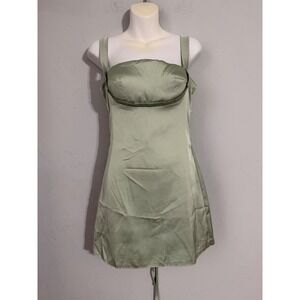 Fashion Sage Green Satin Corset Lace Up Back Mini Dress Sleeveless 313815 NEW